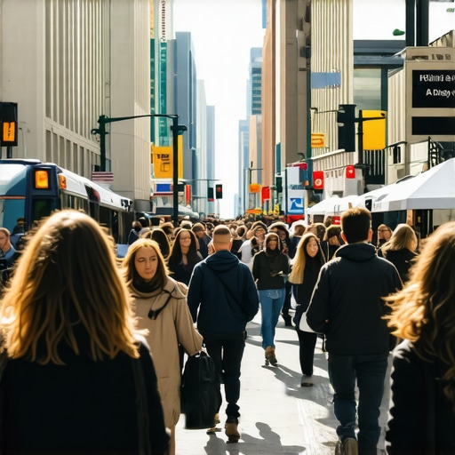 Vibrant NYC street with local businesses and diverse pedestrians