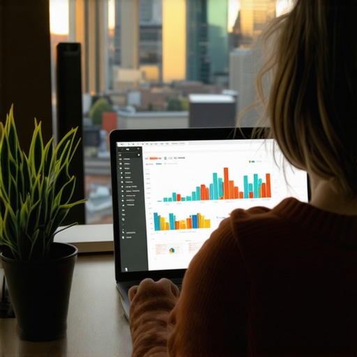 Person analyzing local SEO metrics on a laptop with NYC skyline in background