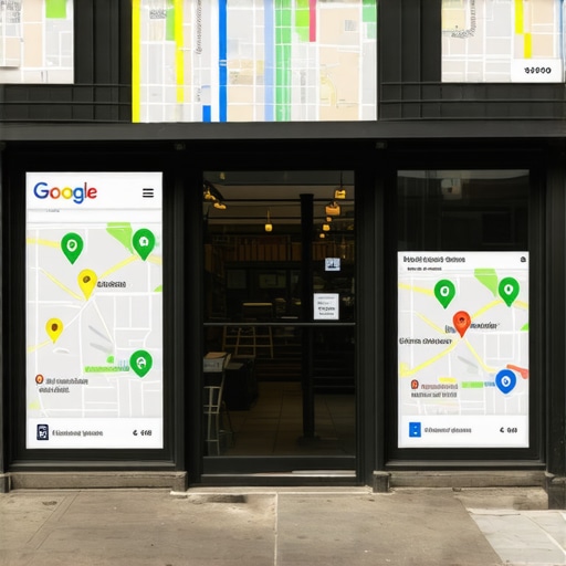 A vibrant Manhattan storefront with digital map overlays highlighting local SEO