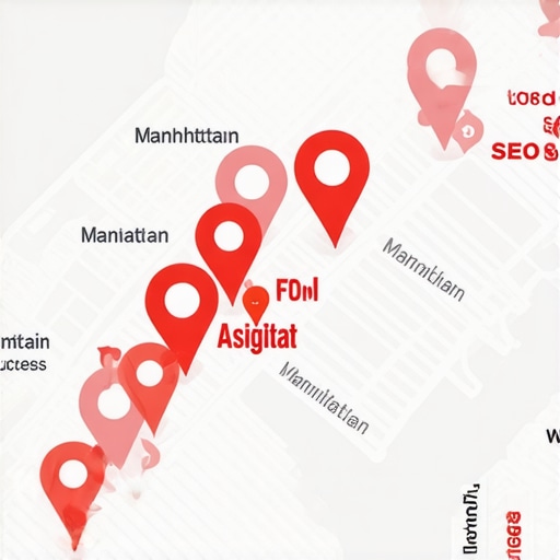 Map of Manhattan showing business pins representing local SEO points.