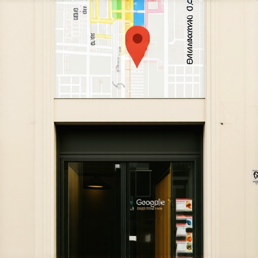 Street view of a NYC storefront with a Google Maps pin indicating local business prominence