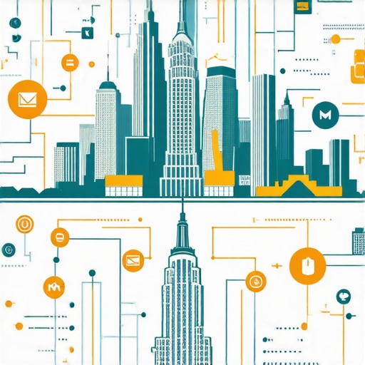 Illustration of SEO strategies overlaid on NYC landmarks