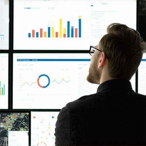 A person analyzing local SEO data on screens with charts and maps.