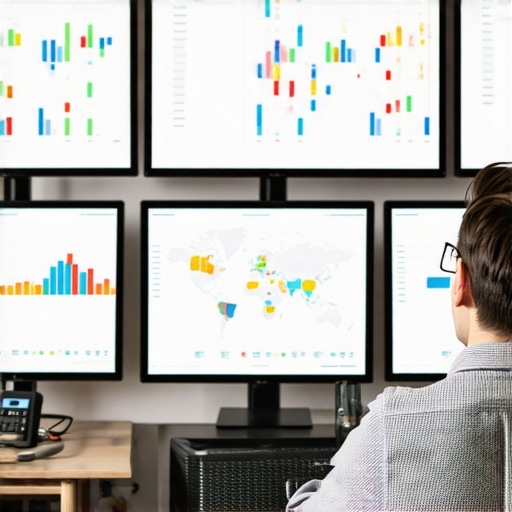 A person reviewing SEO data and NYC maps on computer screens for local ranking strategies.