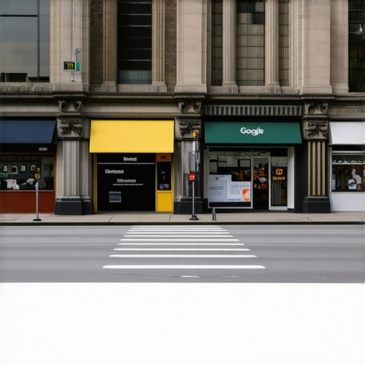 Busy Manhattan street scene showing storefronts and digital map interface