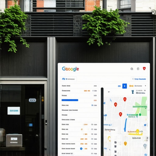 Manhattan storefront with SEO optimization graphics