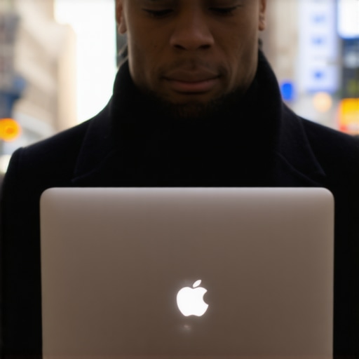 Business owner updating Google profile with NYC street in background.