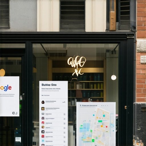 Manhattan storefront with digital analytics overlay showing local SEO metrics