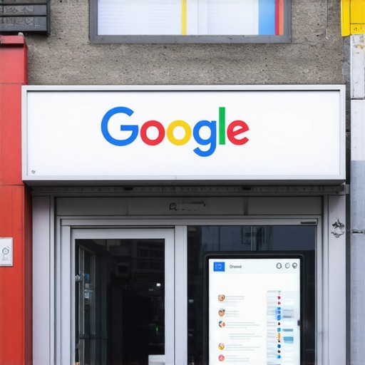Manhattan Business Street Scene with Google Profile Signage A busy Manhattan street with storefront displaying a Google Business Profile sign and vibrant city life