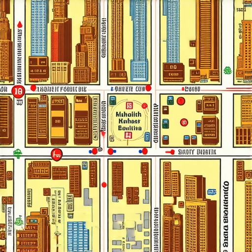 Map of Manhattan with icons representing various local businesses